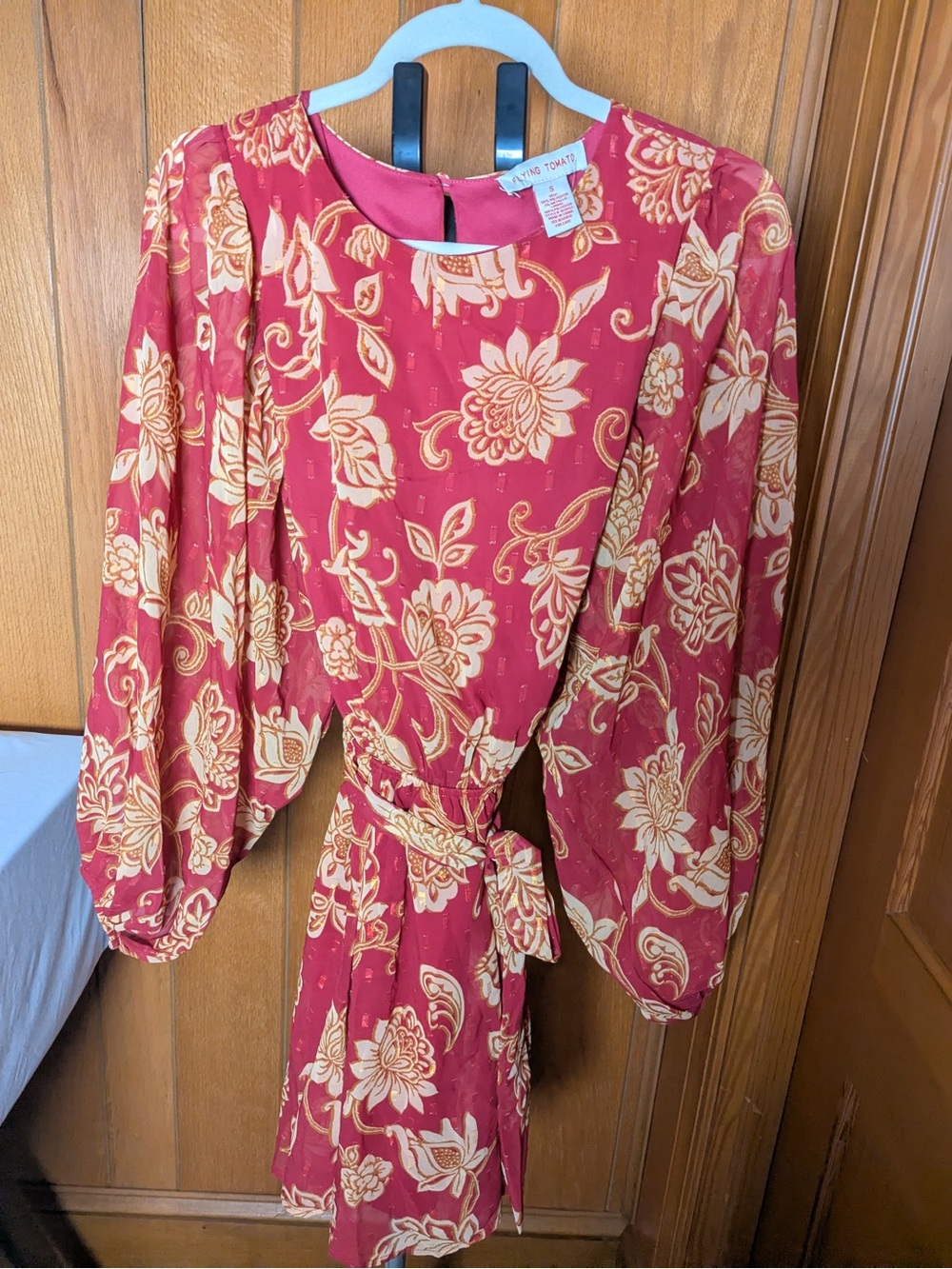 Flying Tomato Magenta Floral Shift Dress with Cream Accents